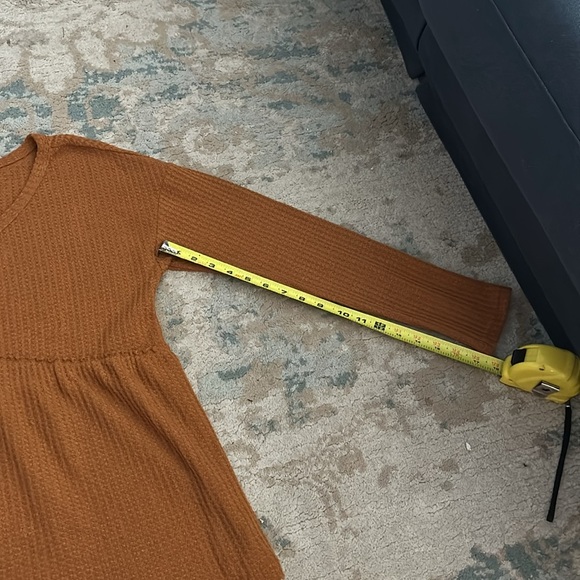 PINKMSTYLE mustard orange V Neck Waffle Long Sleeve Shirt Button Front Size M - Picture 9 of 9